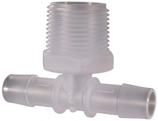 Made in USA - 1/2" Barb, 1/2, Polypropylene Single Barbed Tube Branch Tee - Natural, Male - Industrial Tool & Supply