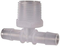 Made in USA - 1/2" Barb, 1/2, Polypropylene Single Barbed Tube Branch Tee - Natural, Male - Industrial Tool & Supply
