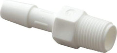 Made in USA - 1/4" Barb, 1/4, Polypropylene Single Barbed Tube Adapter - White, Male - Industrial Tool & Supply