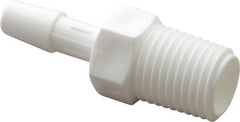 Made in USA - 1/4" Barb, 1/4, Polypropylene Single Barbed Tube Adapter - White, Male - Industrial Tool & Supply