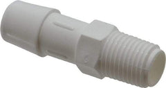 Made in USA - 1/2" Barb, 1/2, Polypropylene Single Barbed Tube Adapter - White, Male - Industrial Tool & Supply