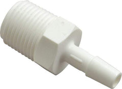 Made in USA - 1/4" Barb, 1/4, Polypropylene Single Barbed Tube Adapter - White, Male - Industrial Tool & Supply