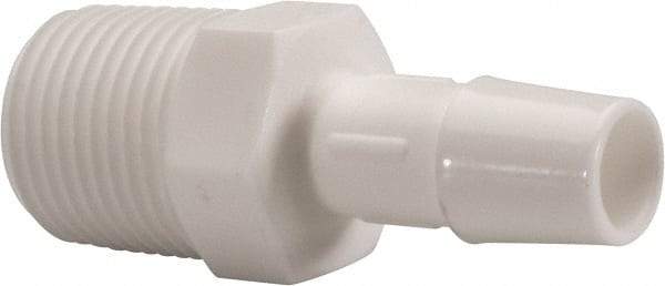 Made in USA - 3/8" Barb, 3/8, Polypropylene Single Barbed Tube Adapter - White, Male - Industrial Tool & Supply