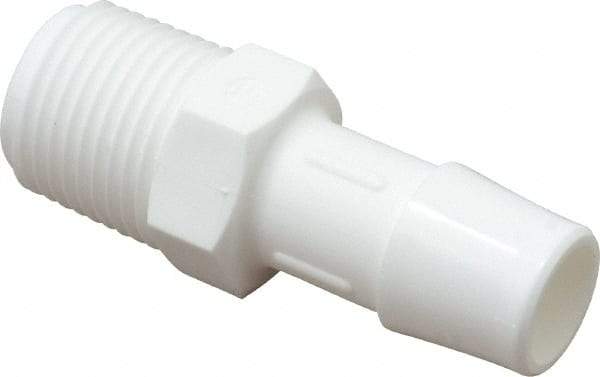 Made in USA - 1/2" Barb, 1/2, Polypropylene Single Barbed Tube Adapter - White, Male - Industrial Tool & Supply