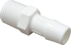 Made in USA - 1/2" Barb, 1/2, Polypropylene Single Barbed Tube Adapter - White, Male - Industrial Tool & Supply