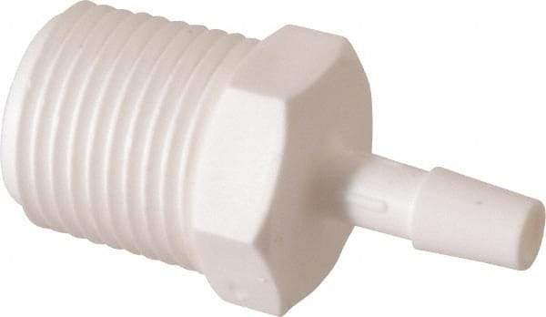 Made in USA - 1/4" Barb, 1/4, Polypropylene Single Barbed Tube Adapter - White, Male - Industrial Tool & Supply