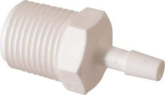 Made in USA - 1/4" Barb, 1/4, Polypropylene Single Barbed Tube Adapter - White, Male - Industrial Tool & Supply