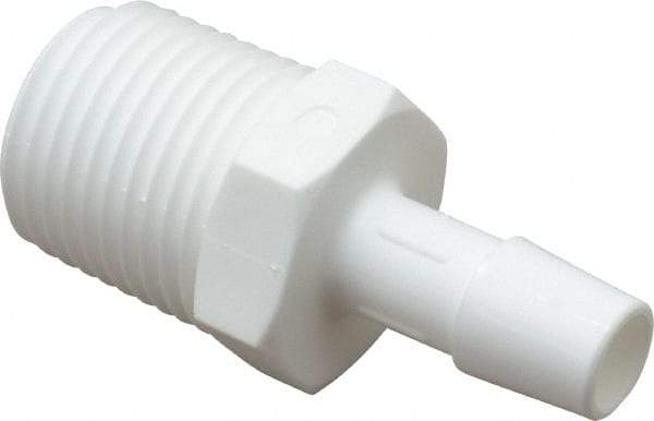 Made in USA - 3/8" Barb x 1/2"NPT, Polypropylene Single Barbed Tube Adapter - White, Male - Industrial Tool & Supply