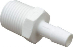 Made in USA - 3/8" Barb x 1/2"NPT, Polypropylene Single Barbed Tube Adapter - White, Male - Industrial Tool & Supply