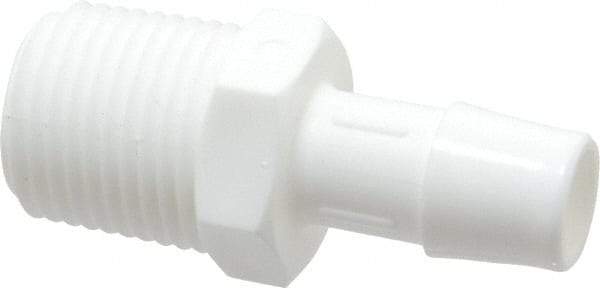 Made in USA - 1/2" Barb, 1/2, Polypropylene Single Barbed Tube Adapter - White, Male - Industrial Tool & Supply
