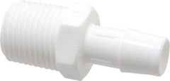 Made in USA - 1/2" Barb, 1/2, Polypropylene Single Barbed Tube Adapter - White, Male - Industrial Tool & Supply
