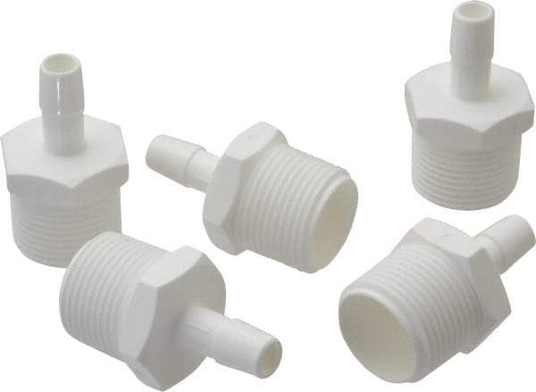 Made in USA - 3/8" Barb, 3/8, Polypropylene Single Barbed Tube Adapter - White, Male - Industrial Tool & Supply
