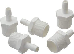 Made in USA - 3/8" Barb, 3/8, Polypropylene Single Barbed Tube Adapter - White, Male - Industrial Tool & Supply