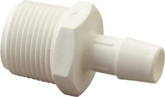 Made in USA - 1/2" Barb, 1/2, Polypropylene Single Barbed Tube Adapter - White, Male - Industrial Tool & Supply
