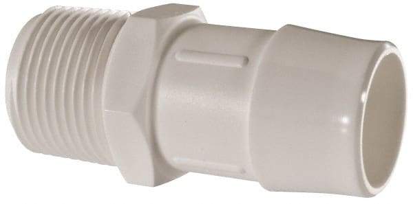 Made in USA - 1" Barb, 1, Polypropylene Single Barbed Tube Adapter - White, Male - Industrial Tool & Supply