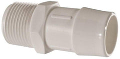 Made in USA - 1" Barb, 1, Polypropylene Single Barbed Tube Adapter - White, Male - Industrial Tool & Supply