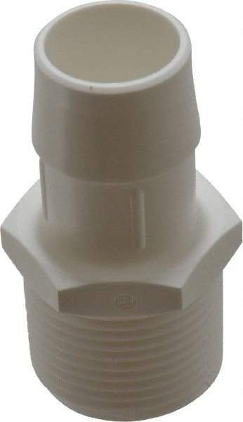 Made in USA - 1" Barb, 1, Polypropylene Single Barbed Tube Adapter - White, Male - Industrial Tool & Supply
