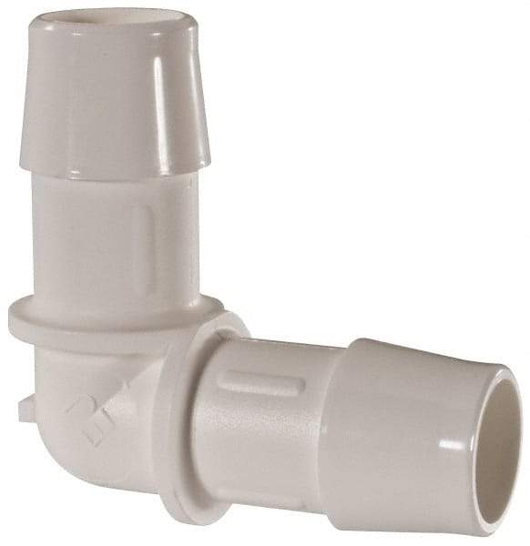 Made in USA - 5/8" Barb, Polypropylene Single Barbed Tube Elbow - White - Industrial Tool & Supply