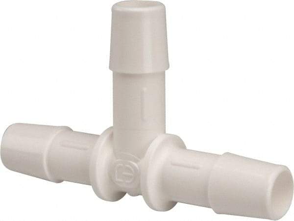 Made in USA - 3/8" Barb, Polypropylene Single Barbed Tube Tee - White - Industrial Tool & Supply