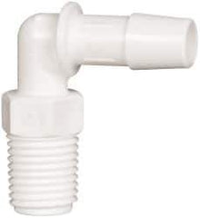 Made in USA - 3/8" Barb, 3/8, Polypropylene Single Barbed Tube Elbow - White, Male - Industrial Tool & Supply