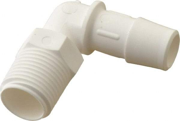 Made in USA - 1/2" Barb, 1/2, Polypropylene Single Barbed Tube Elbow - White, Male - Industrial Tool & Supply