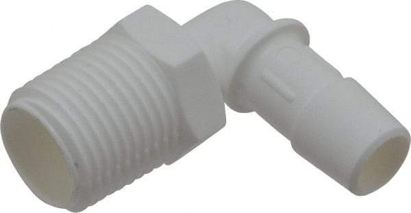 Made in USA - 1/2" Barb, 1/2, Polypropylene Single Barbed Tube Elbow - White, Male - Industrial Tool & Supply