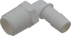 Made in USA - 1/2" Barb, 1/2, Polypropylene Single Barbed Tube Elbow - White, Male - Industrial Tool & Supply