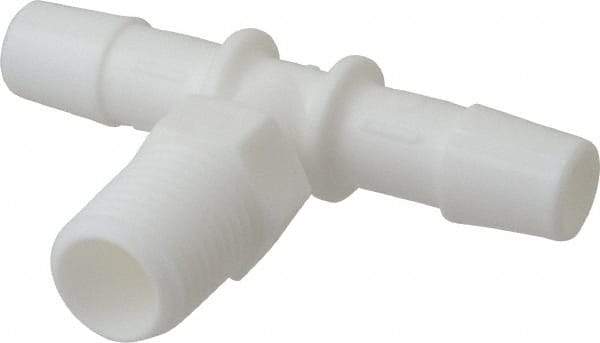 Made in USA - 3/8" Barb, 3/8, Polypropylene Single Barbed Tube Branch Tee - White, Male - Industrial Tool & Supply