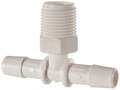 Made in USA - 3/8" Barb, 3/8, Polypropylene Single Barbed Tube Branch Tee - White, Male - Industrial Tool & Supply