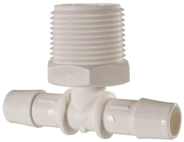 Made in USA - 1/2" Barb, 1/2, Polypropylene Single Barbed Tube Branch Tee - White, Male - Industrial Tool & Supply