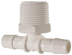 Made in USA - 1/2" Barb, 1/2, Polypropylene Single Barbed Tube Branch Tee - White, Male - Industrial Tool & Supply