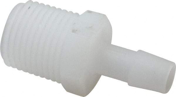 Made in USA - 3/8" Barb, 3/8, Kynar Single Barbed Tube Adapter - Natural, Male - Industrial Tool & Supply