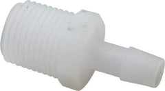 Made in USA - 3/8" Barb, 3/8, Kynar Single Barbed Tube Adapter - Natural, Male - Industrial Tool & Supply