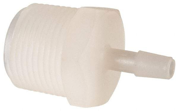 Made in USA - 1/4" Barb, 1/4, Kynar Single Barbed Tube Adapter - Natural, Male - Industrial Tool & Supply
