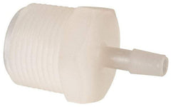 Made in USA - 1/4" Barb, 1/4, Kynar Single Barbed Tube Adapter - Natural, Male - Industrial Tool & Supply