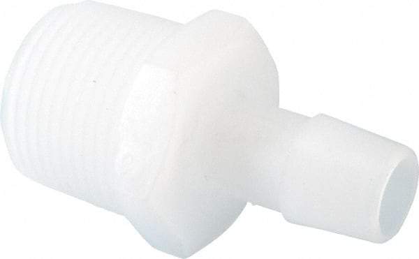 Made in USA - 1/2" Barb, 1/2, Kynar Single Barbed Tube Adapter - Natural, Male - Industrial Tool & Supply