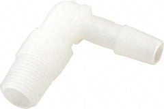 Made in USA - 1/4" Barb, 1/4, Kynar Single Barbed Tube Elbow - Natural, Male - Industrial Tool & Supply