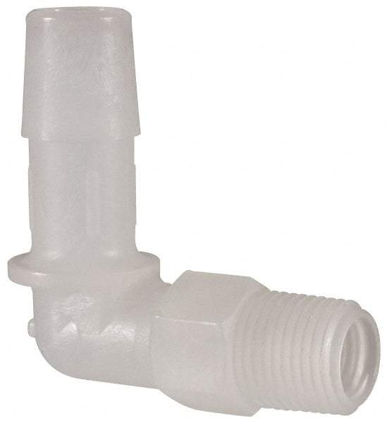 Made in USA - 3/8" Barb, 3/8, Kynar Single Barbed Tube Elbow - Natural, Male - Industrial Tool & Supply