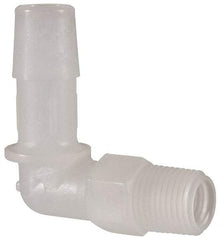 Made in USA - 3/8" Barb, 3/8, Kynar Single Barbed Tube Elbow - Natural, Male - Industrial Tool & Supply