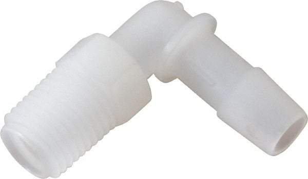 Made in USA - 3/8" Barb, 3/8, Kynar Single Barbed Tube Elbow - Natural, Male - Industrial Tool & Supply