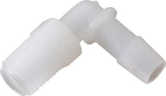 Made in USA - 3/8" Barb, 3/8, Kynar Single Barbed Tube Elbow - Natural, Male - Industrial Tool & Supply