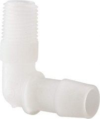 Made in USA - 1/2" Barb, 1/2, Kynar Single Barbed Tube Elbow - Natural, Male - Industrial Tool & Supply