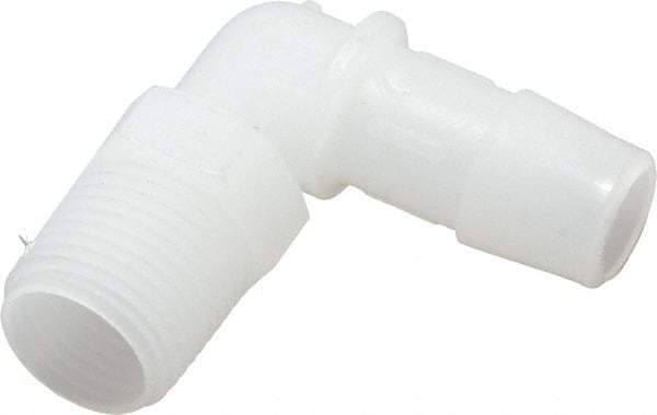 Made in USA - 1/2" Barb, 1/2, Kynar Single Barbed Tube Elbow - Natural, Male - Industrial Tool & Supply