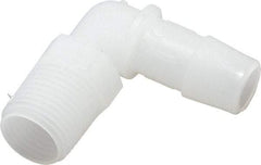 Made in USA - 1/2" Barb, 1/2, Kynar Single Barbed Tube Elbow - Natural, Male - Industrial Tool & Supply