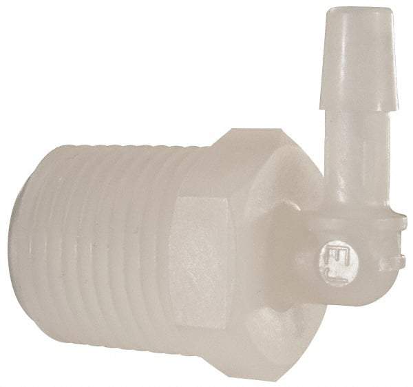 Made in USA - 1/4" Barb, 1/4, Kynar Single Barbed Tube Elbow - Natural, Male - Industrial Tool & Supply