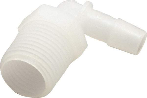 Made in USA - 3/8" Barb, 3/8, Kynar Single Barbed Tube Elbow - Natural, Male - Industrial Tool & Supply