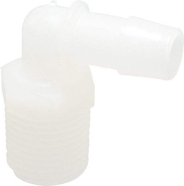 Made in USA - 1/2" Barb, 1/2, Kynar Single Barbed Tube Elbow - Natural, Male - Industrial Tool & Supply