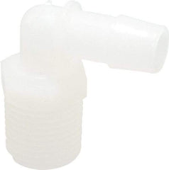 Made in USA - 1/2" Barb, 1/2, Kynar Single Barbed Tube Elbow - Natural, Male - Industrial Tool & Supply