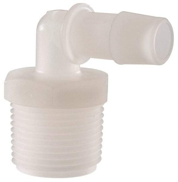 Made in USA - 1/2" Barb, 1/2, Kynar Single Barbed Tube Elbow - Natural, Male - Industrial Tool & Supply