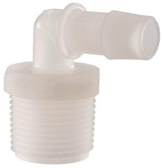 Made in USA - 1/2" Barb, 1/2, Kynar Single Barbed Tube Elbow - Natural, Male - Industrial Tool & Supply